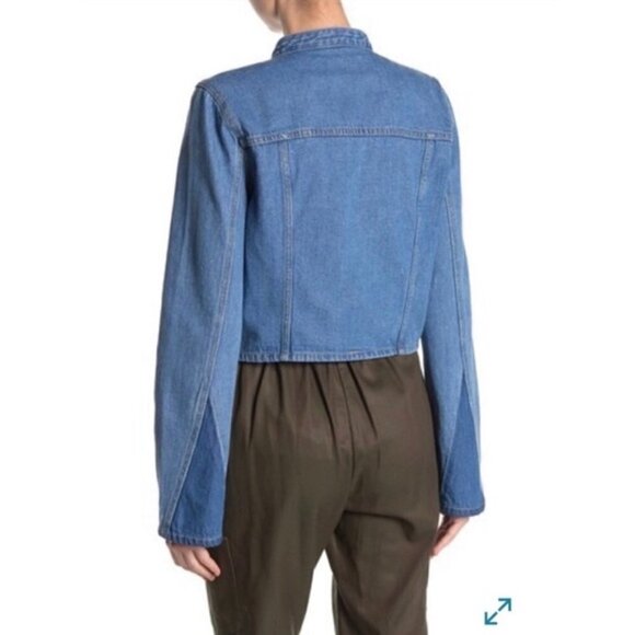 NWT BCBGeneration Contrast Bell Sleeve Light Blue Button Up Denim Jacket size L - Picture 3 of 14